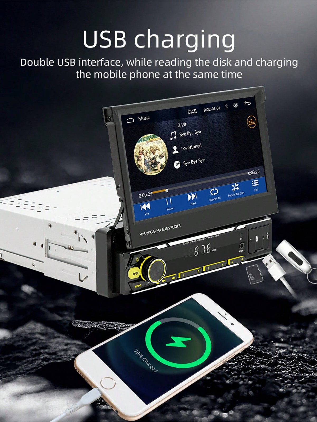 7″ HD Touch Single DIN Car MP5 Player CarPlay Android Auto FM USB AUX SD ISO