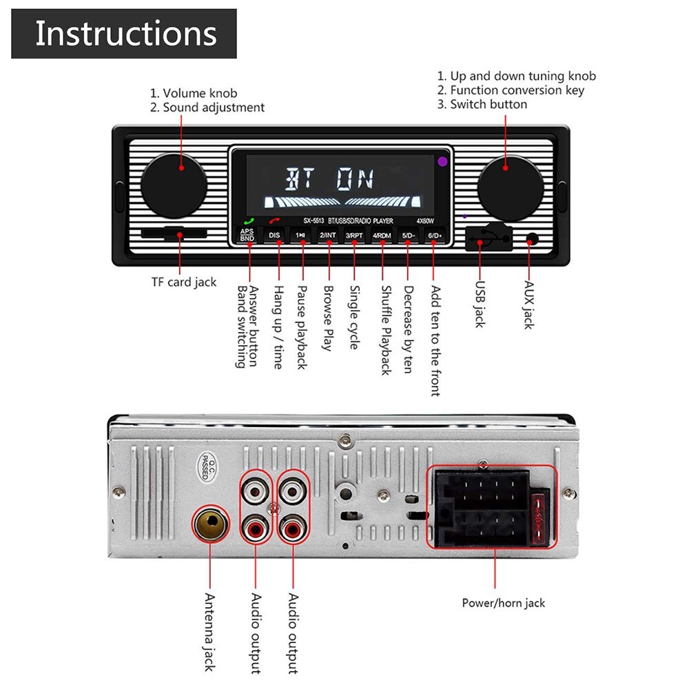 Bluetooth Vintage Car MP3 Player FM Radio AUX Classic Stereo Audio Receiver UE