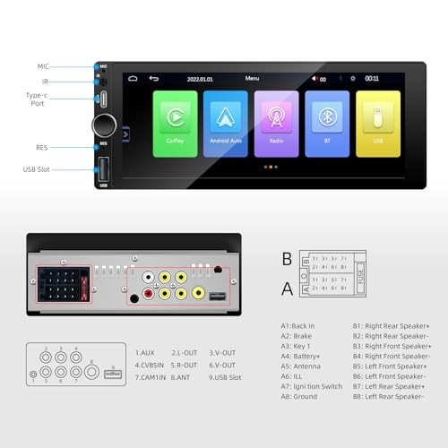 6.86 Inch Single Din with Wireless Carplay Android Auto FM EQ | IPS Car Stereo