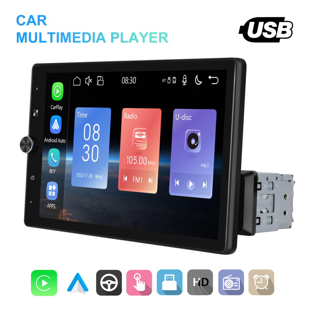 Single 1 Din 10.4″ Touch Screen Stereo USB BT FM Car Radio Android Carplay +Cam