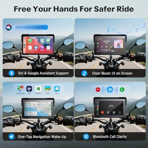 Motorcycle CarPlay Screen with Android Auto – 7”+Dual 4K Cam+TPMS+GPS+BSD+64GB