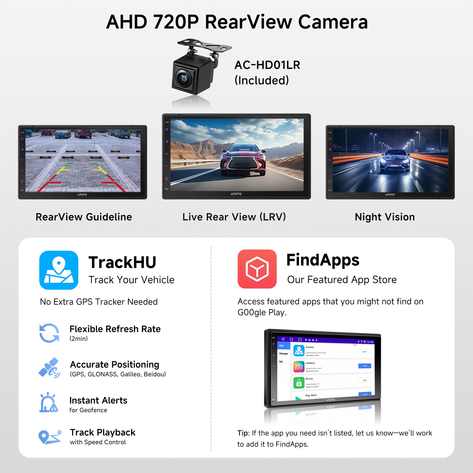 ATOTO 7″ Double Din Android Car Stereo Bluetooth Wireless CarPlay w/ Dual Camera