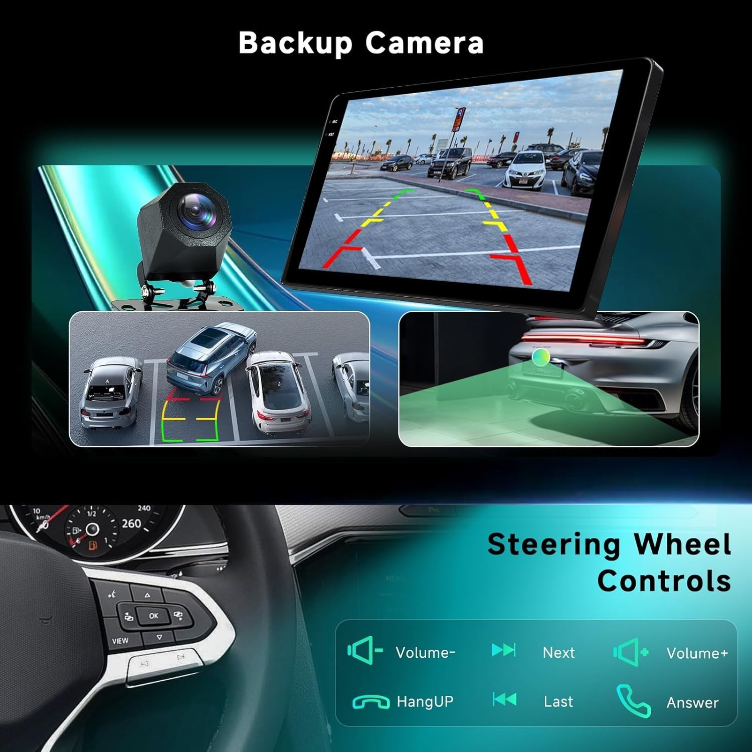 10.1″ 4+64G Android Auto Carplay Double DIN Stereo with Backup Camera