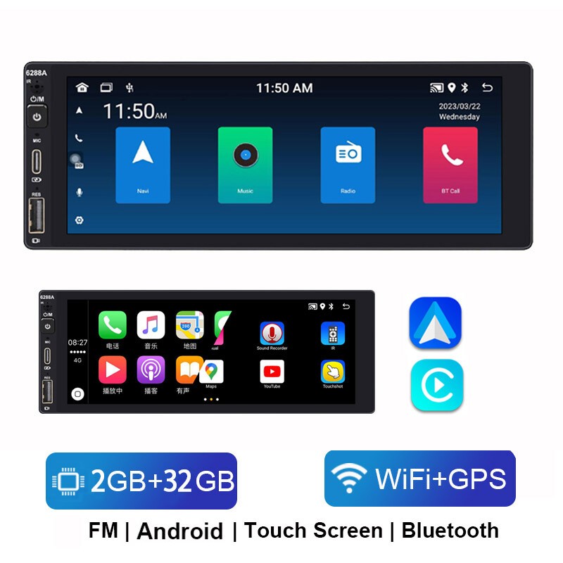 Single DIN 6.9” Android Touch Screen Car Stereo GPS Wifi Wireless Carplay