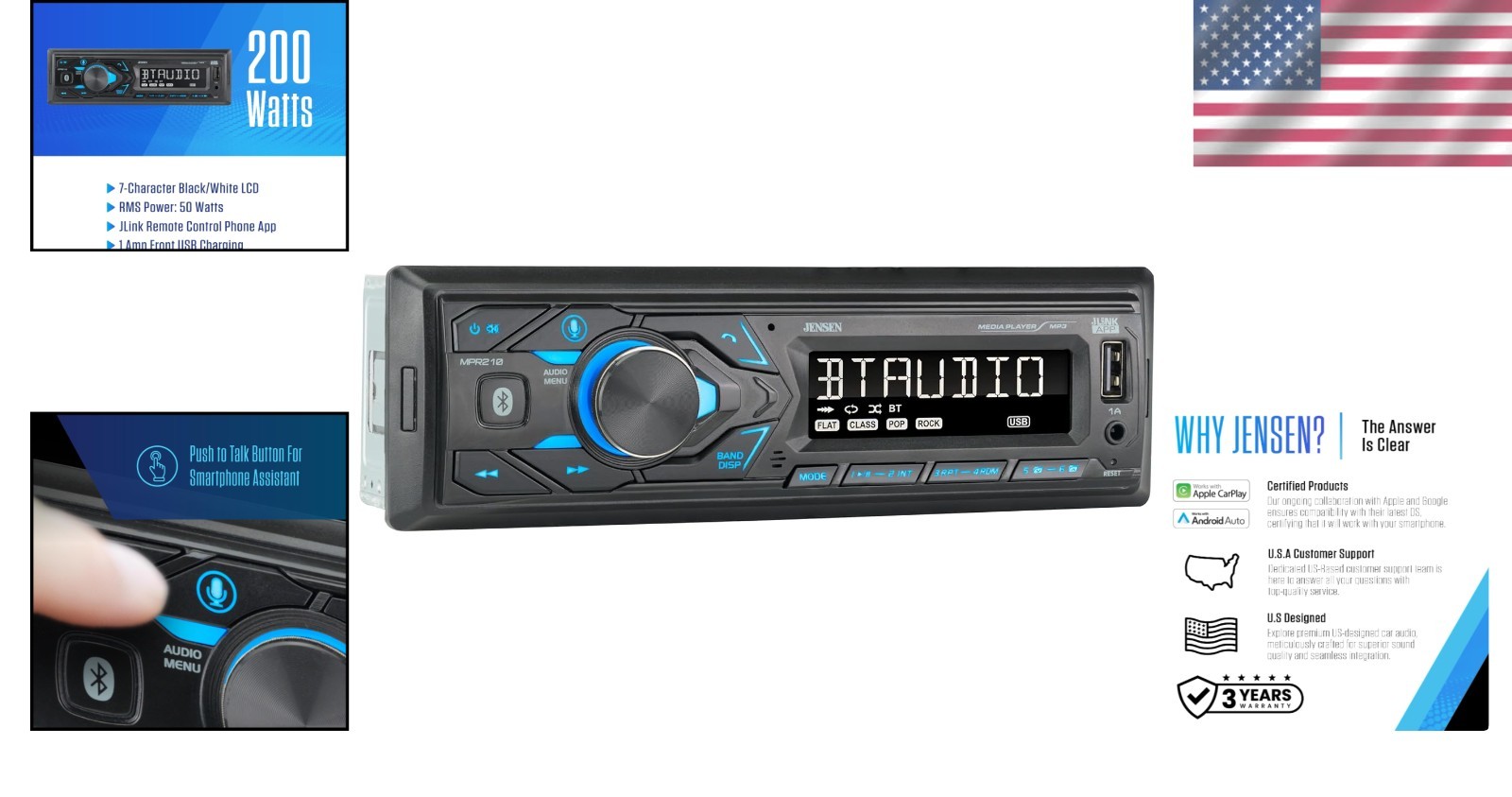 Elegant Single DIN Car Stereo with 7-Character LCD and Voice Assistant Options