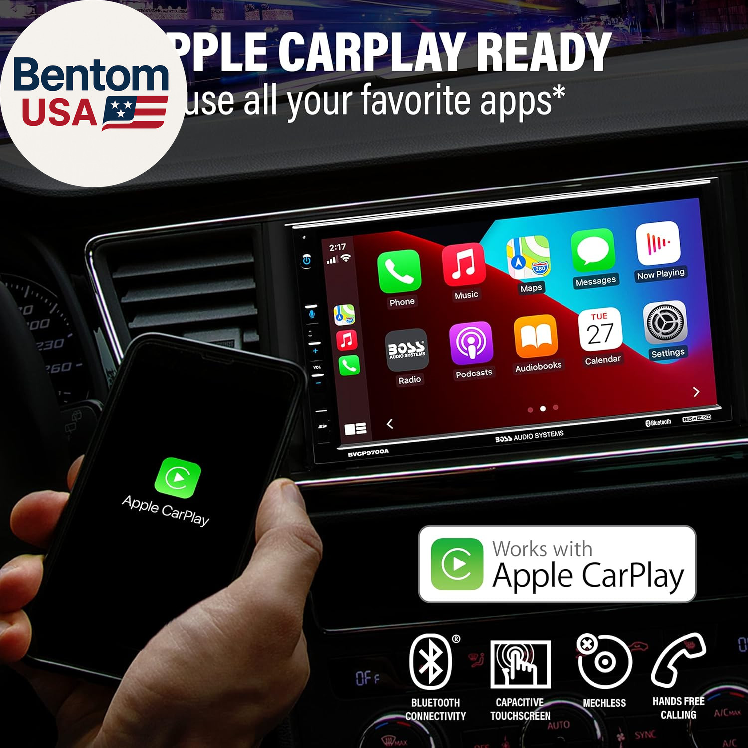 BVCP9700A-C Car Stereo System – Apple Carplay, Android Auto, 7 Inch Double Din,