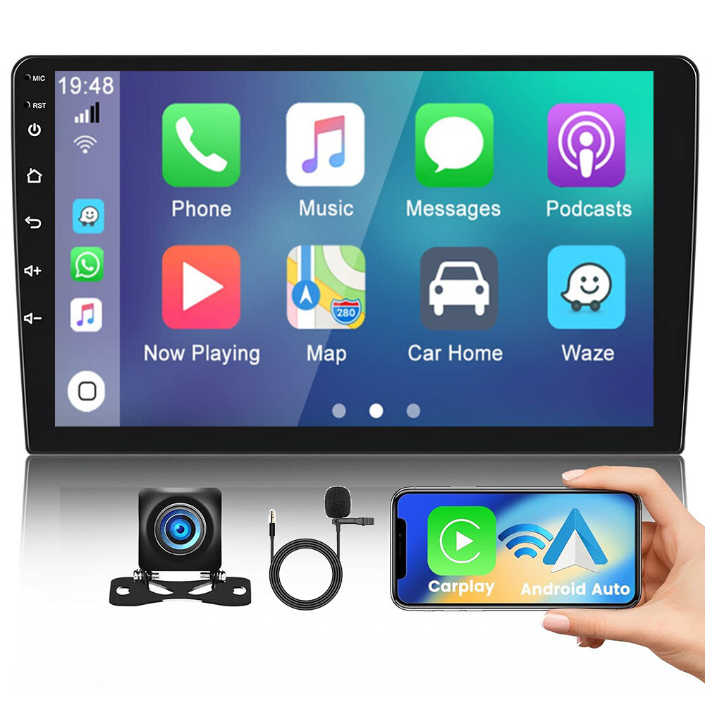 2DIN 9” Android Wireless Apple CarPlay Car Stereo GPS Radio MP5 Player + Camera