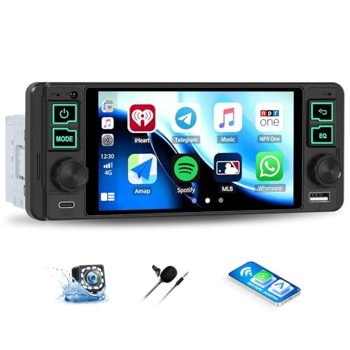 Single Din Car Radio with Wireless CarPlay & Android Auto,5.1 Inch HD IPS
