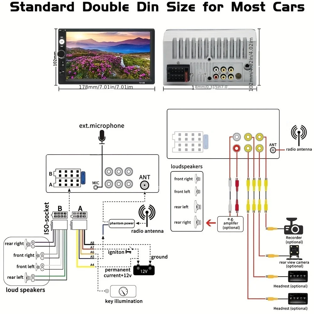 2Din for Mobile phone 7” Car MP5 Multimedia Player Rearview Camera BT FM TF USB