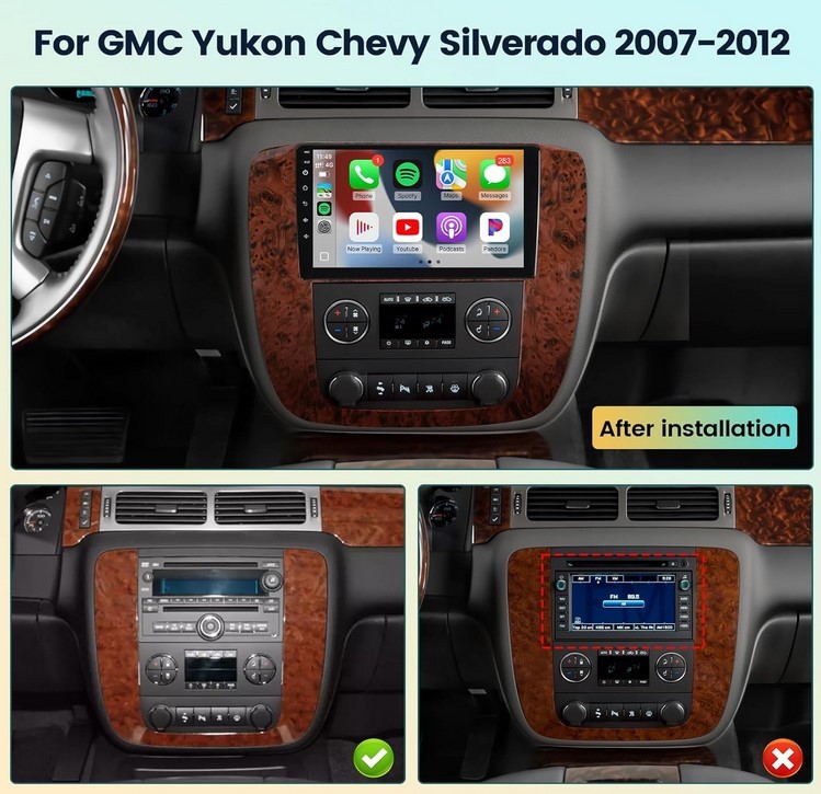 Chevy Tahoe Suburban Android Carplay Radio 2007-2012 2G+32G GMC Yukon Wood