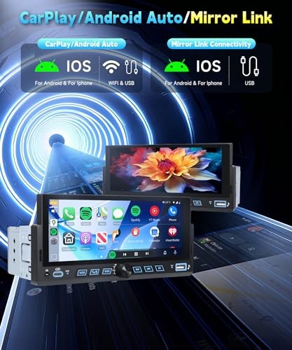 Single Din Car Stereo Wireless Carplay Android Auto, 6.86 inch Wireless Carplay