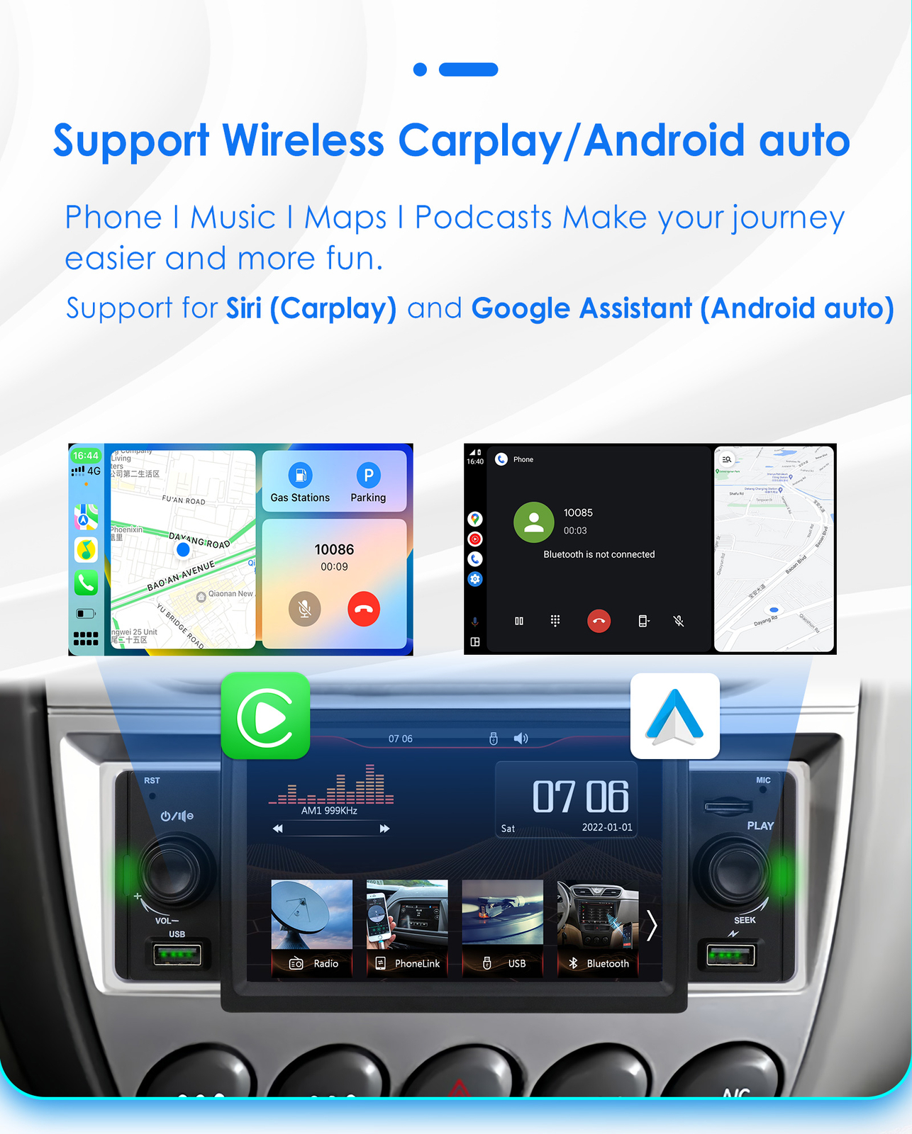 Single 1Din Car Stereo Radio Wireless Apple Carplay 5″ Touch Bluetooth DSP FM AM