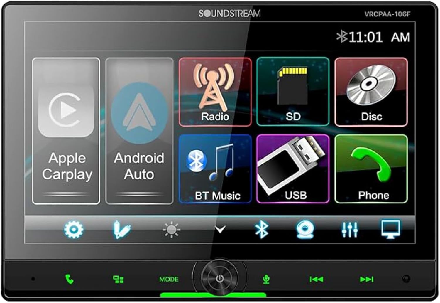 Soundstream 10.6″ Double Din Floating Touchscreen Car Stereo, Black