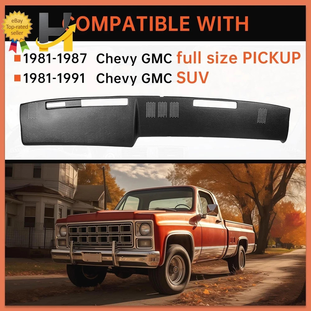 Black Dashboard Cover Compatible with 1981-1991 Chevrolet GMC C/K/R/V
