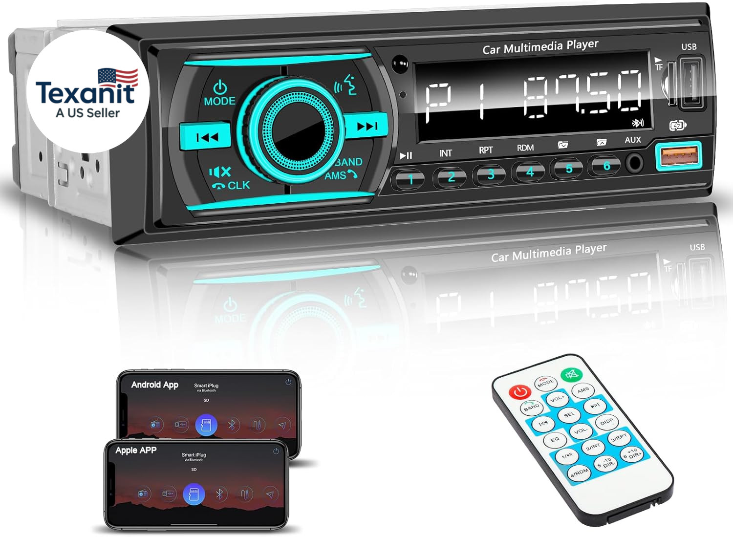 Car Stereo Bluetooth Single Din Radio, Car Audio with Push to Talk Assistant, Ha