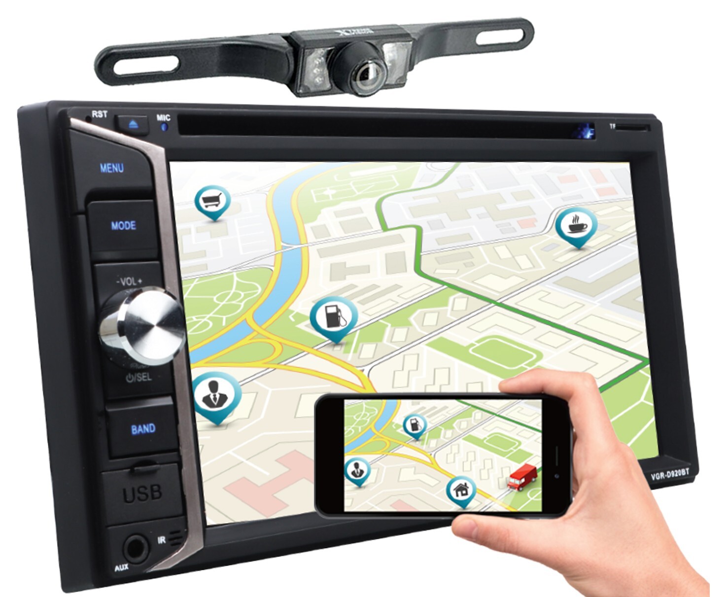 Gravity 6.2″ Car Stereo CD DVD 2Din Receiver w/Bluetooth +Rearview Backup Camera