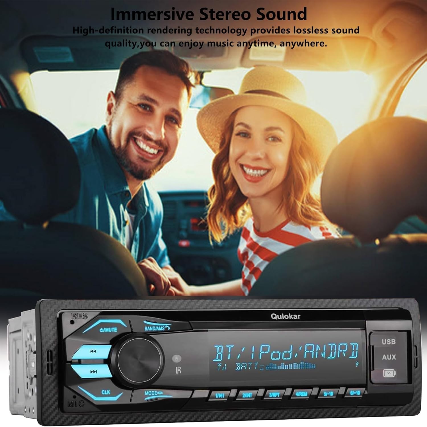 Ultimate Single DIN Car Stereo with Hands-Free Calling & Vibrant 7-Color Display