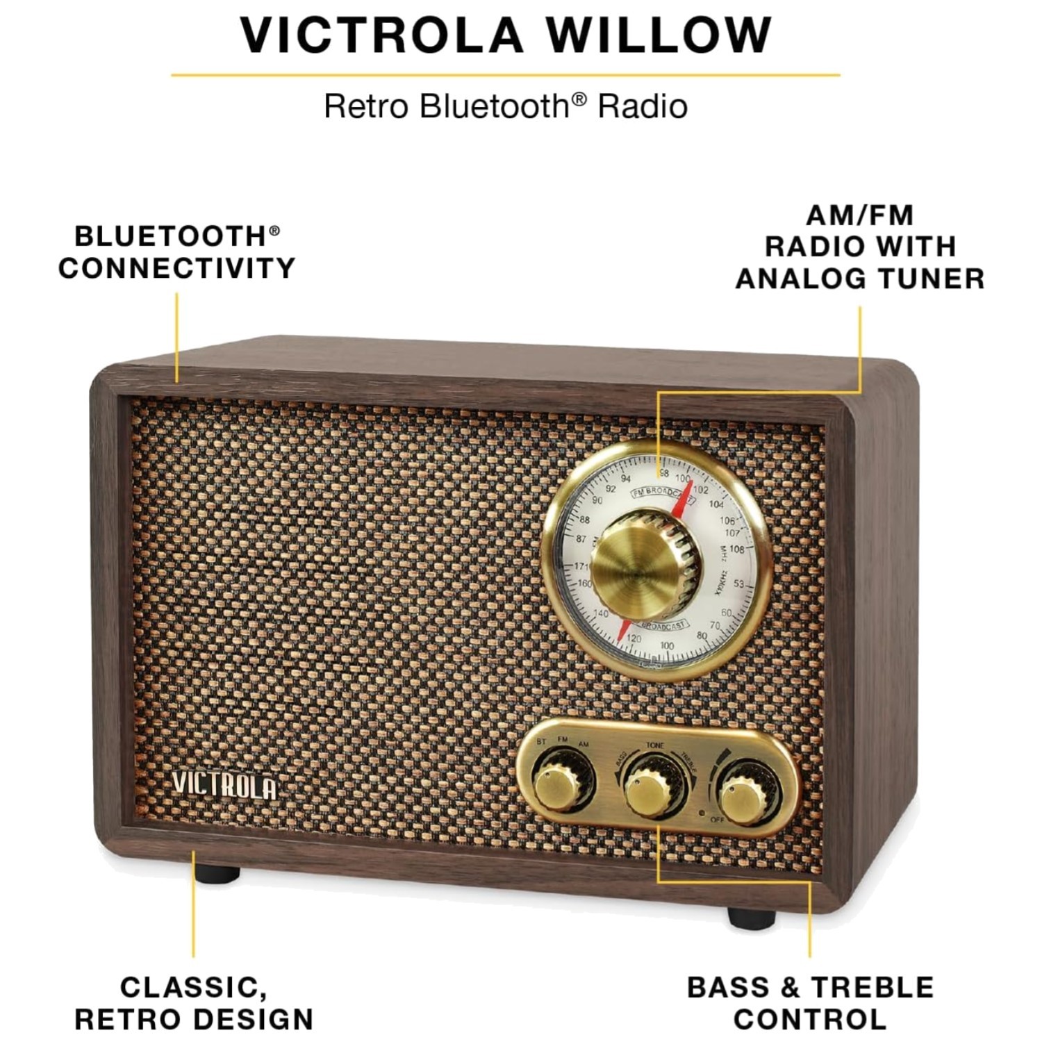 Vintage Bluetooth Radio – Bass & Treble Control