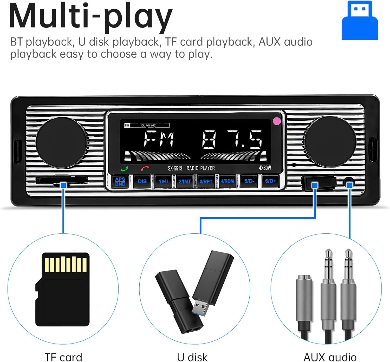 12V Bluetooth Car Radio MP3 Player Vehicle Stereo Audio Support FM/USB/SD/AUX…