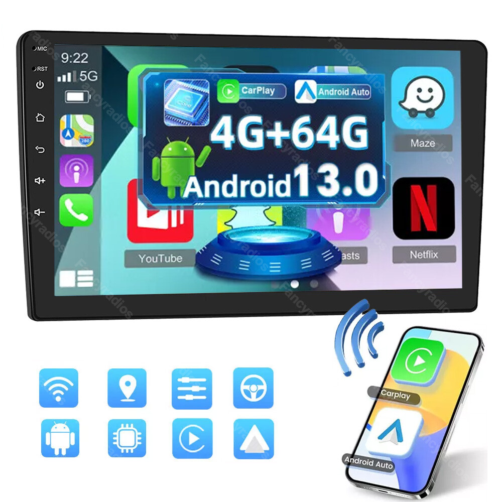 9″ 2 Din 4G+64G Android 13.0 CarPlay Car Stereo Radio Touch Screen GPS WIFI BT