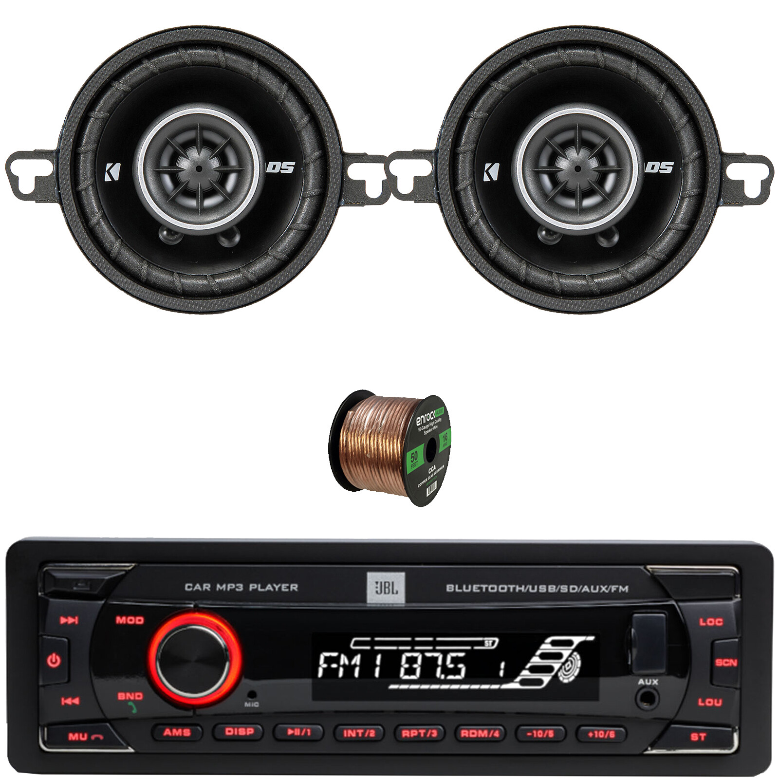 JBL Celebrity100 1-DIN Bluetooth FM SD/MP3 Radio, 3.5″ 80W Max Speakers (Pair)