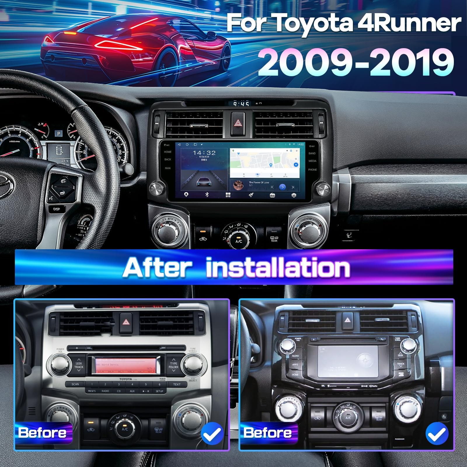 4+64G 8core CarPlay W/apple 10.33″Auto Stereo Radio For Toyota 4runner 2009-2019