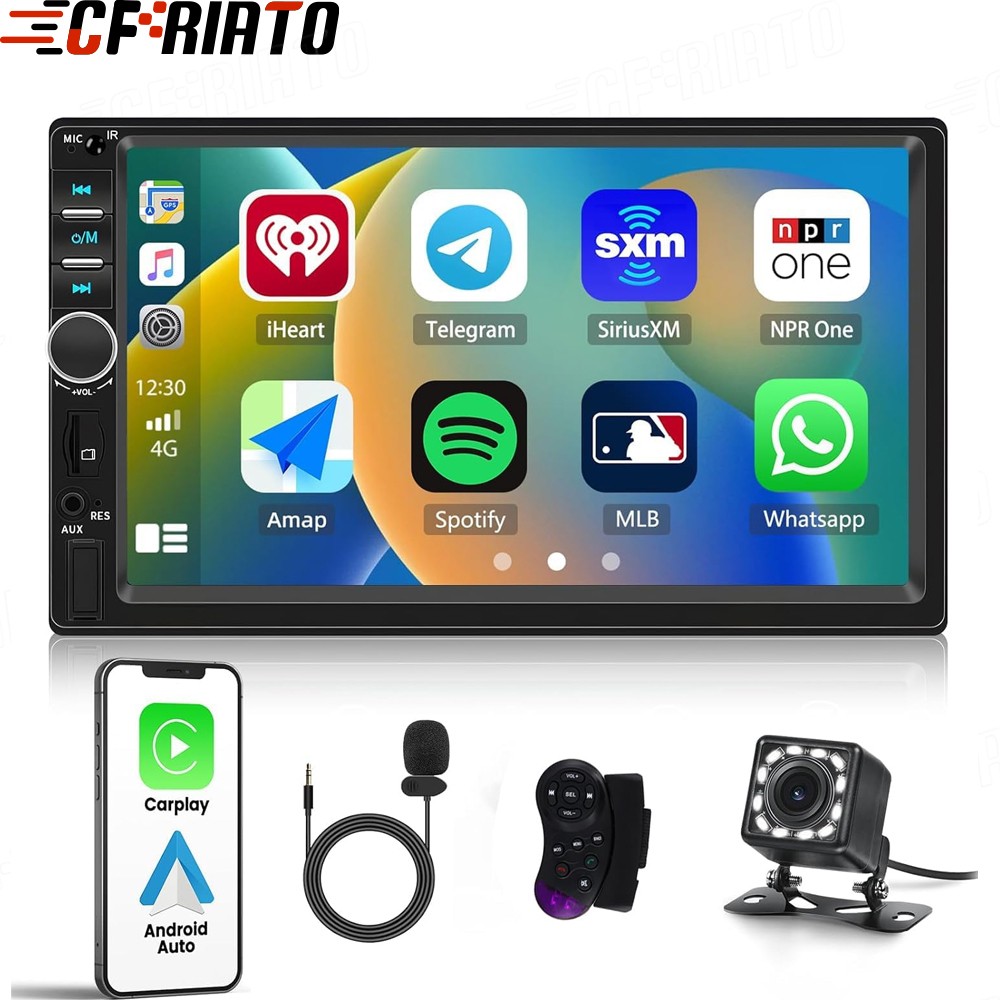 2 Din Apple Carplay Android Auto 7″ Car Stereo Radio Bluetooth Touch Screen Cam