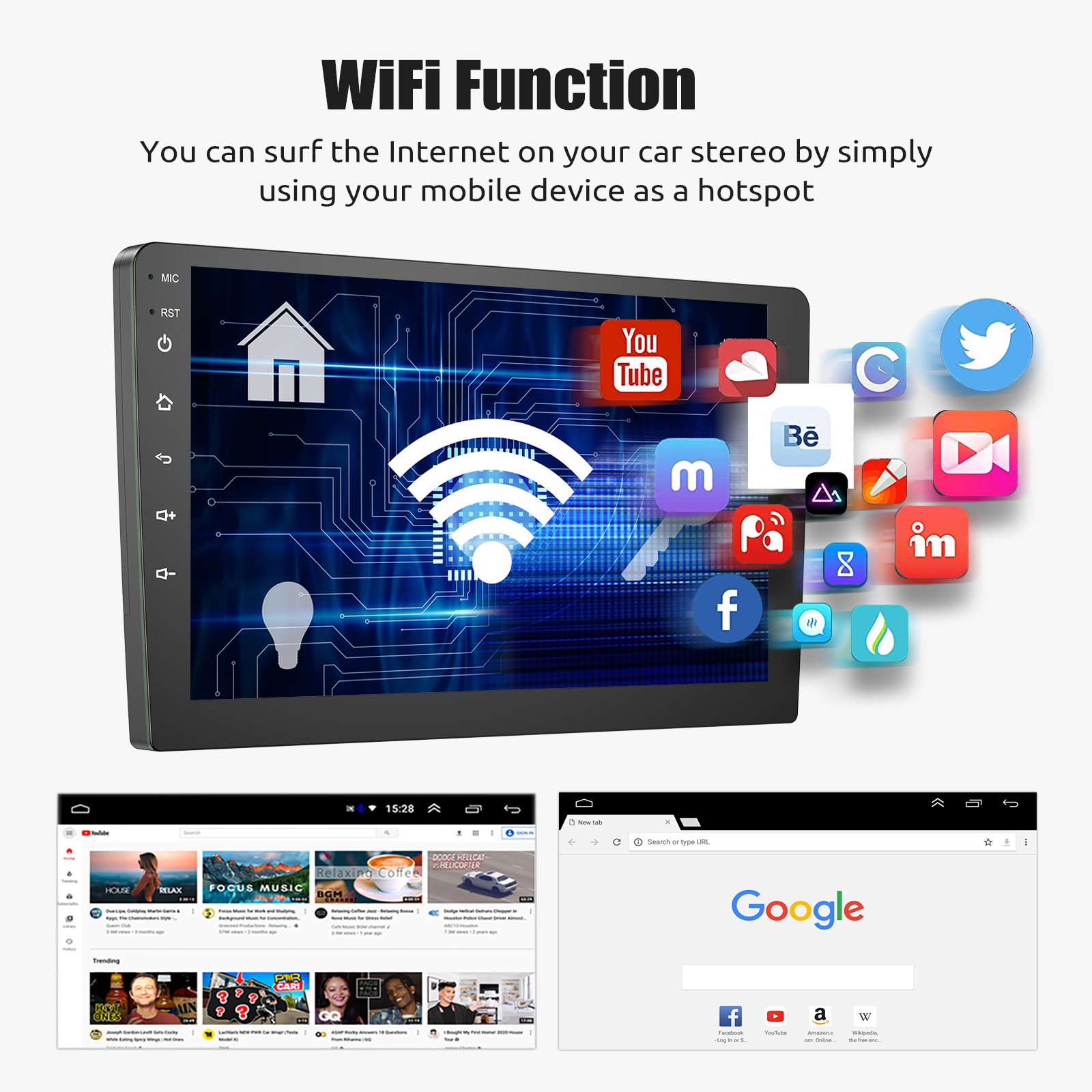 9” Wireless Apple Carplay & Android Auto Portable GPS Navigation Voice Control