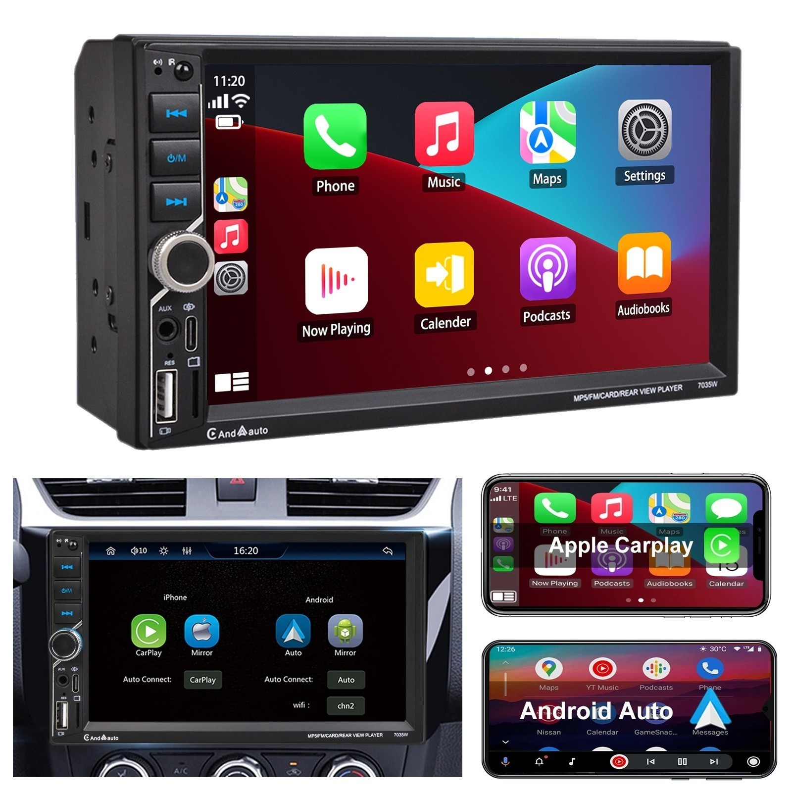 7″ Wired CarPlay Android Auto 2 DIN Car Stereo MP5 Radio Flip Out Touch Screen