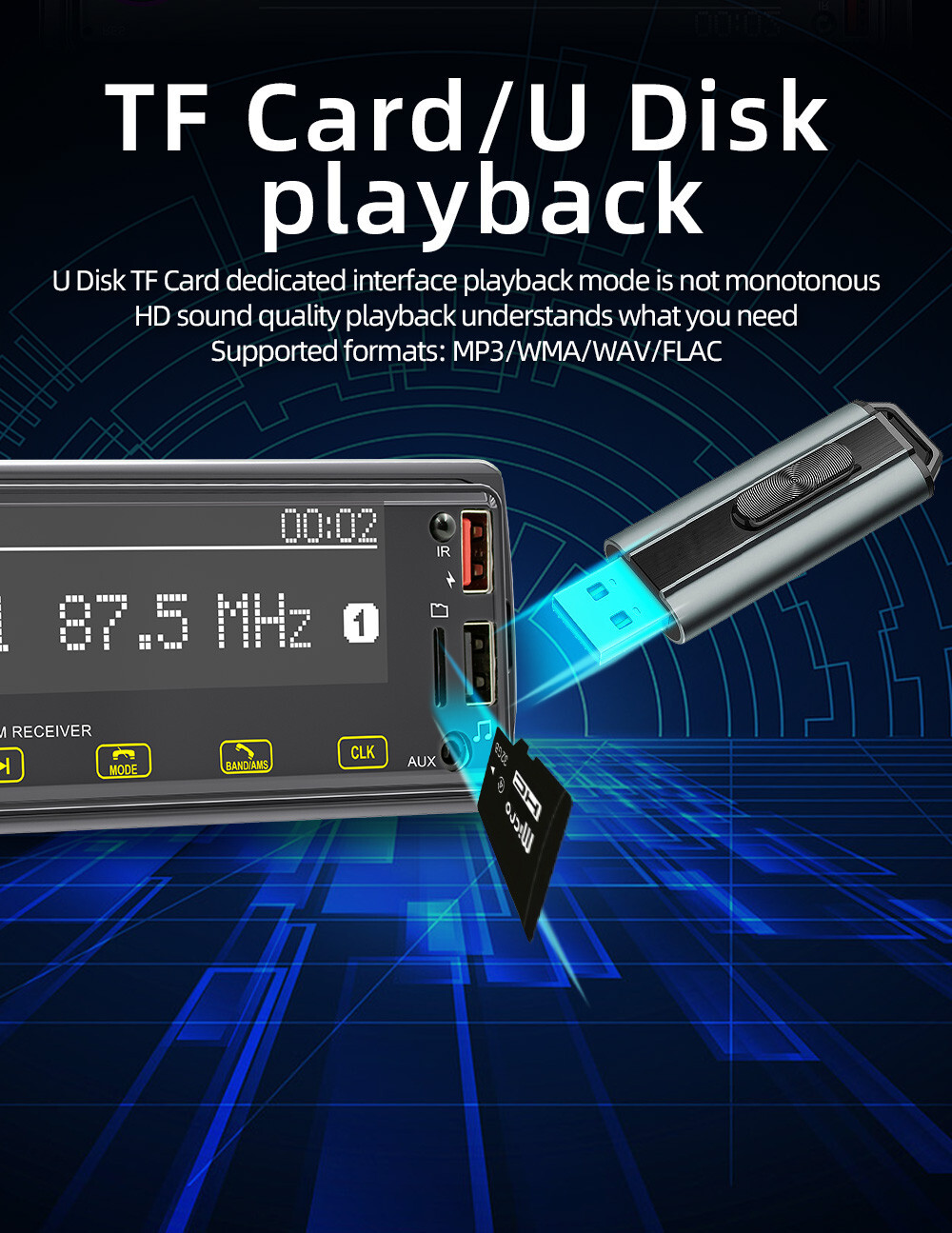 Bluetooth 1DIN Car Stereo Audio FM AUX Input TF U Disk RCA USB MP3 Radio Player