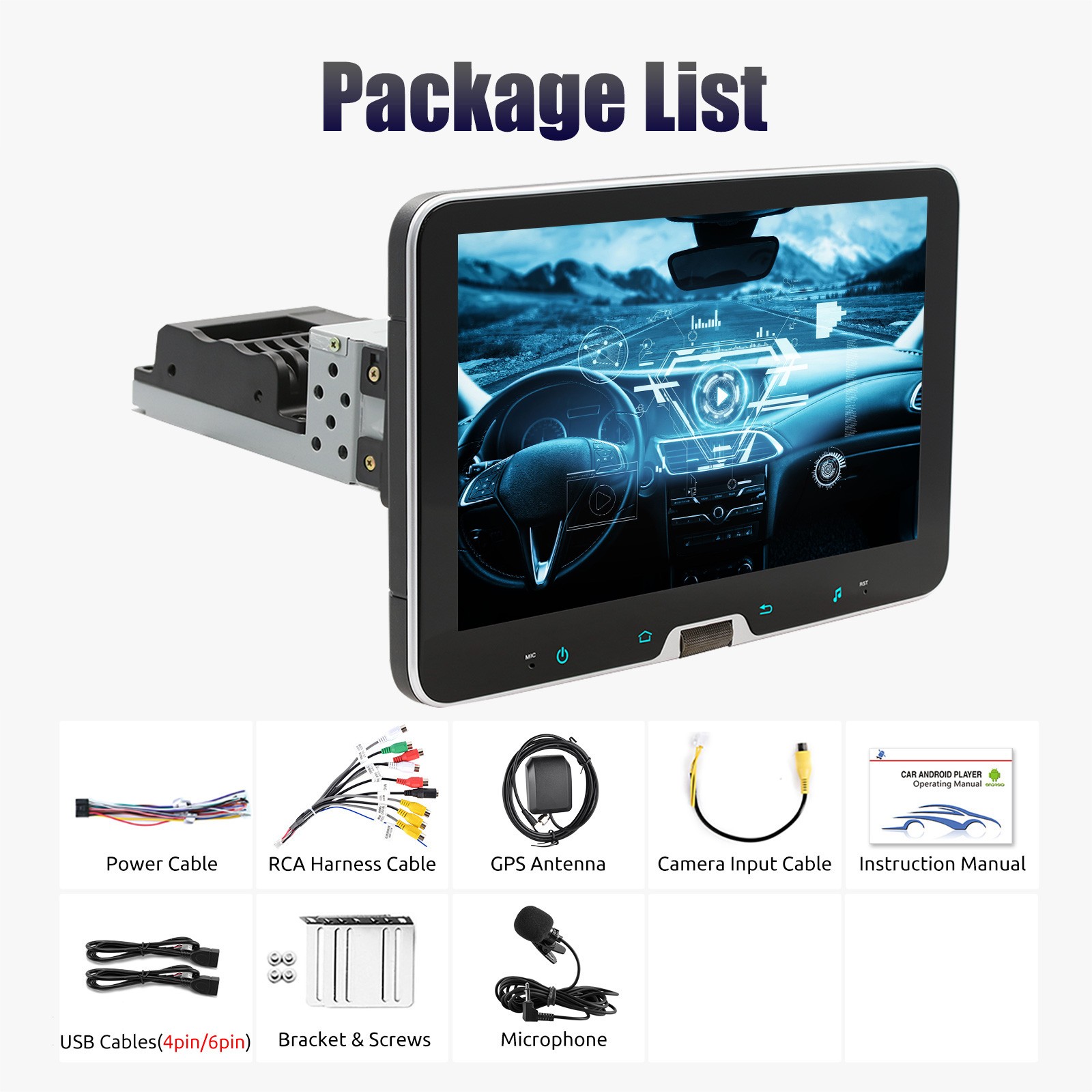 10″ 1 Din Car Stereo with CarPlay and Android Auto Rotatable Touch Screen Radio