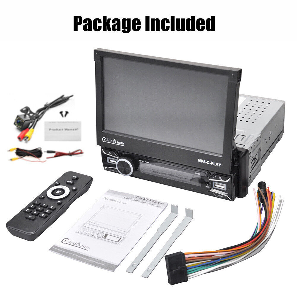 7” Single 1 Din Car Stereo Radio Carplay Flip Out Touch Screen Automatic FM/Cam