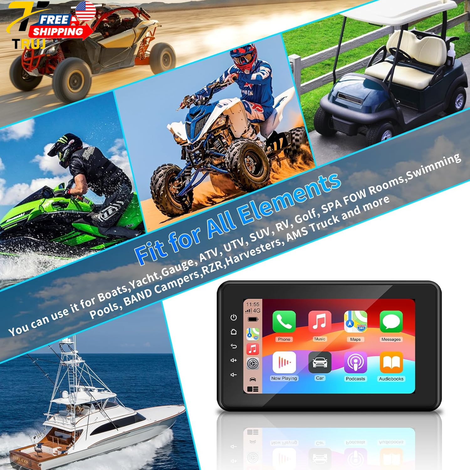 Geloo 2025 Upgraded Marine Stereo with Wireless CarPlay and Android Auto Portabl