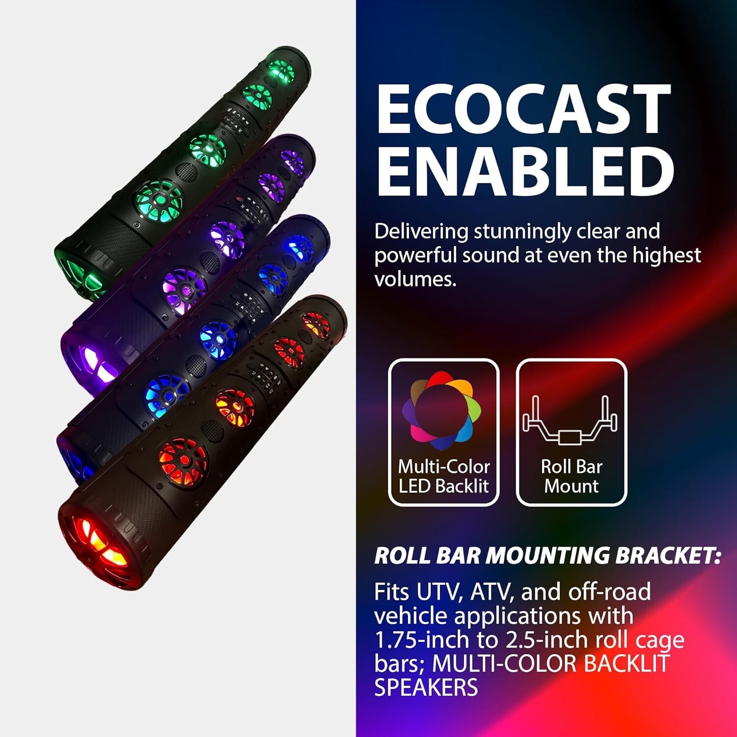 GRAVITY 800W 26″ RGB ATV UTV Sound Bar for Golf Cart Marine Boat LED Speaker