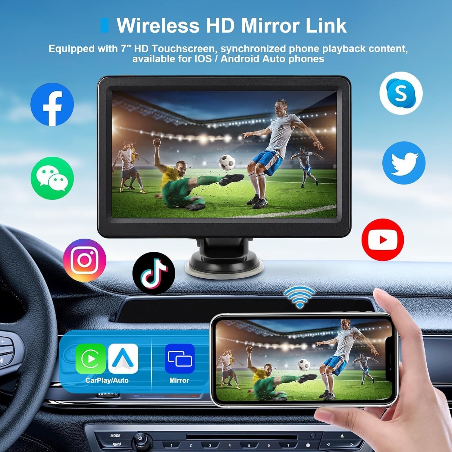 7-Inch Touchscreen Carplay Screen with AUX & FM for Advanced Playback