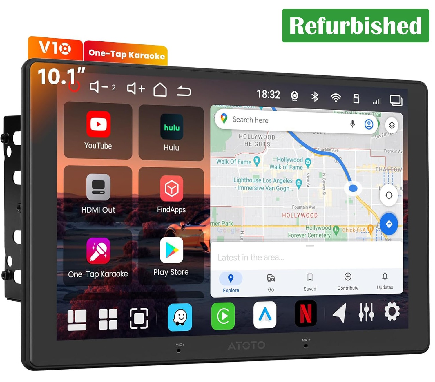 ATOTO V10 10.1” AI Android 2Din Car Stereo CarPlay &Android Auto Drive Karaoke