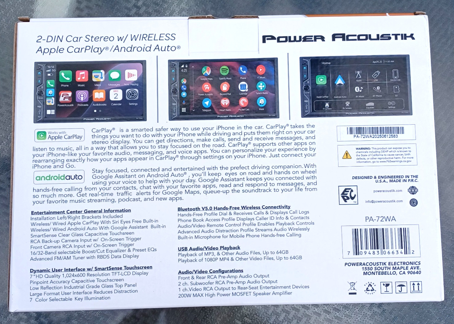 Power Acoustik PA-72WA 2-DIN Car Stereo Head Unit – 7” Touchscreen, Wireless App