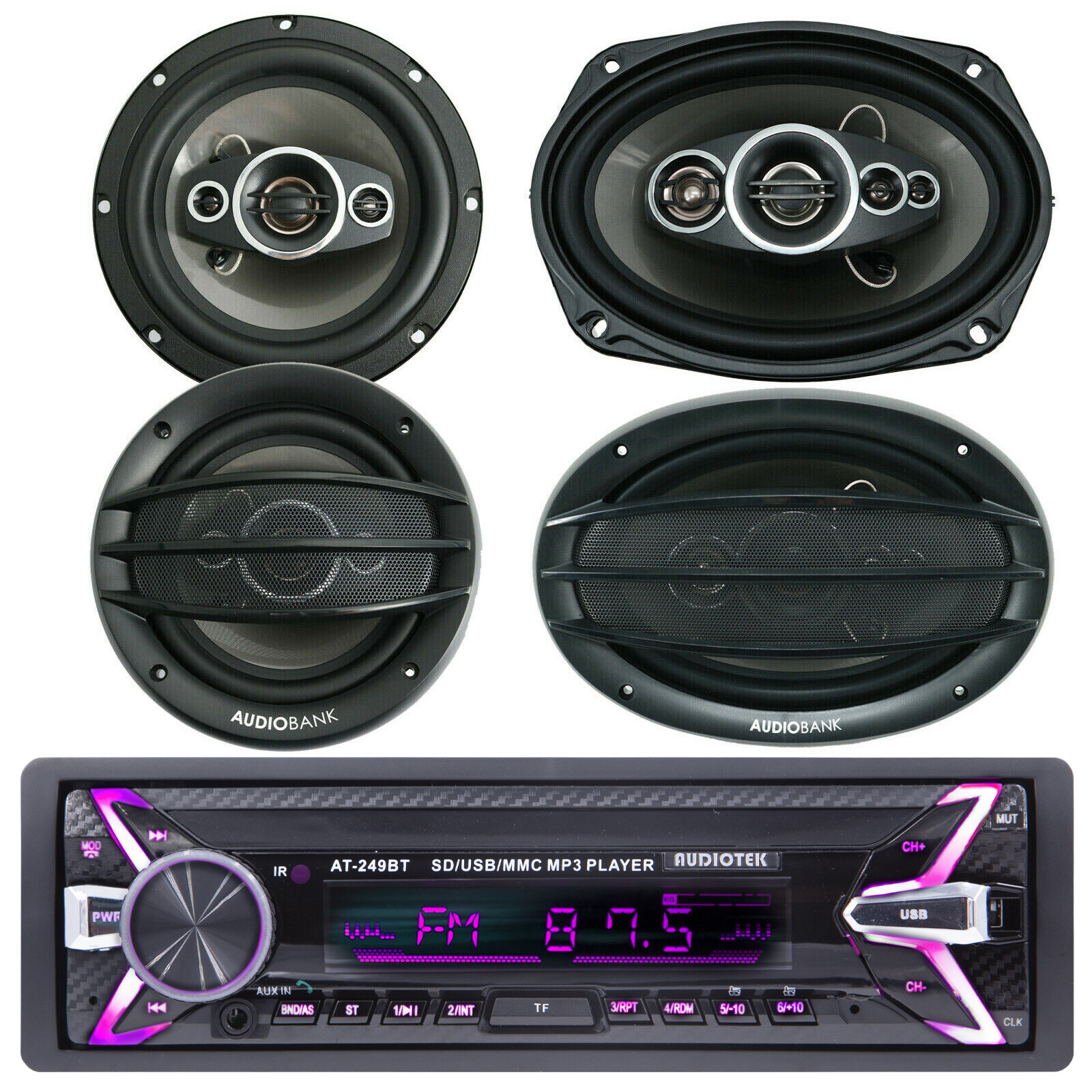 Audiotet Bluetooth Car Stereo Digital Media Receiver + 6″x9″ & 6.5″ Speakers