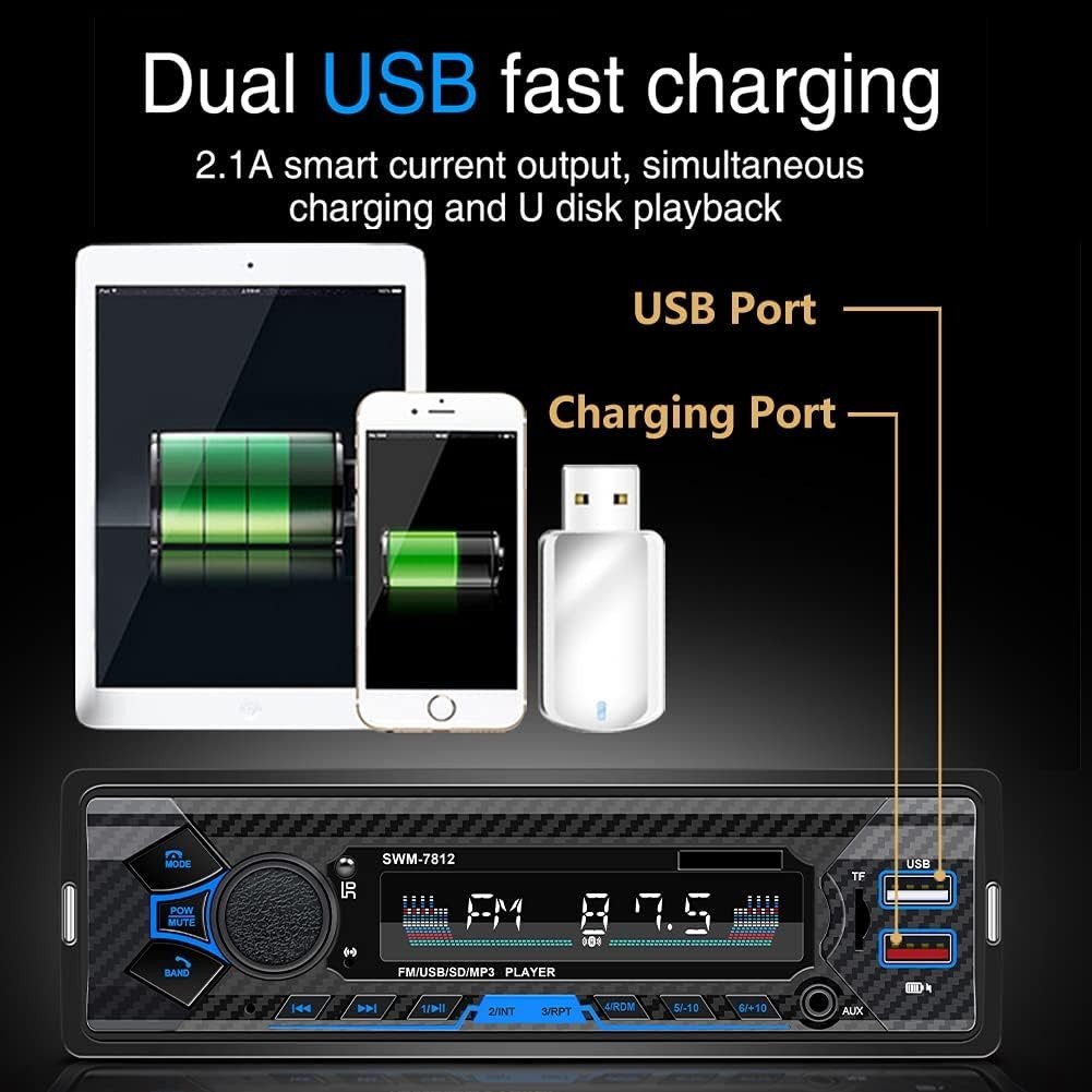 Compact 7-Inch Touchscreen Car Stereo with Dual USB Fast Charging & Bluetooth