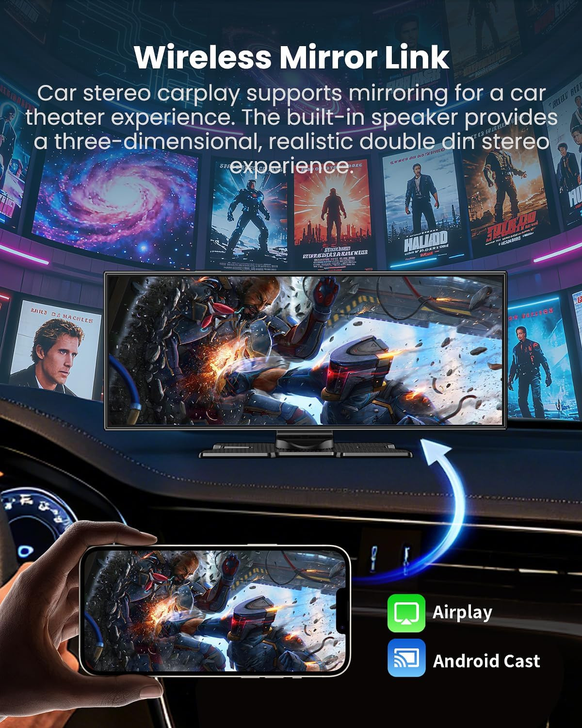 11.5″ Largest Wireless Carplay Screen for Car, Portable a Pple Carplay & Android