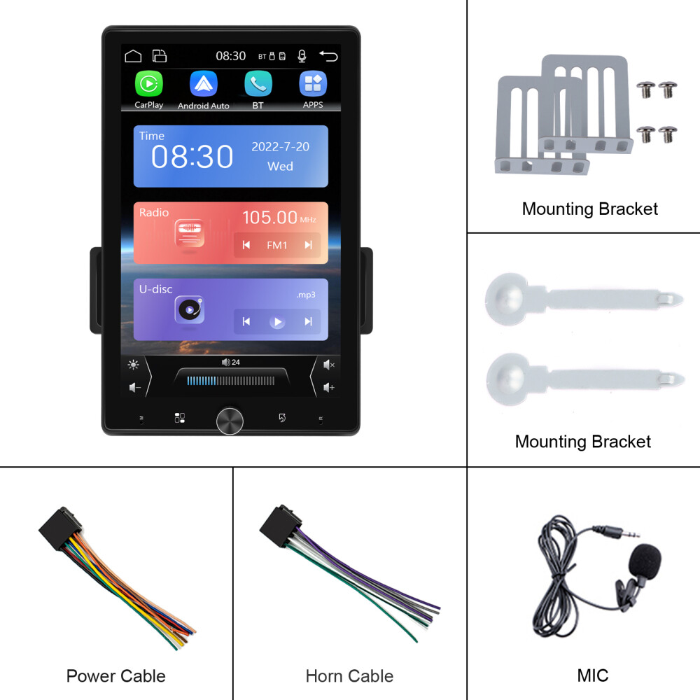 Single 1 DIN Carplay Rotatable 10.4″ Touch Screen Car Stereo Radio GPS WIFI BT