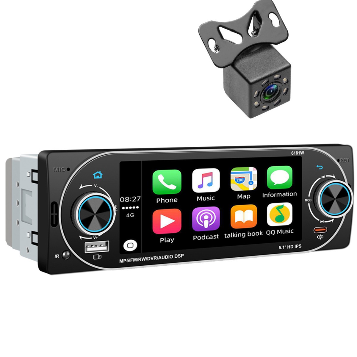 Car Bluetooth Stereo Multimedia Player Mirror Link FM Radio Video USB W/Camera