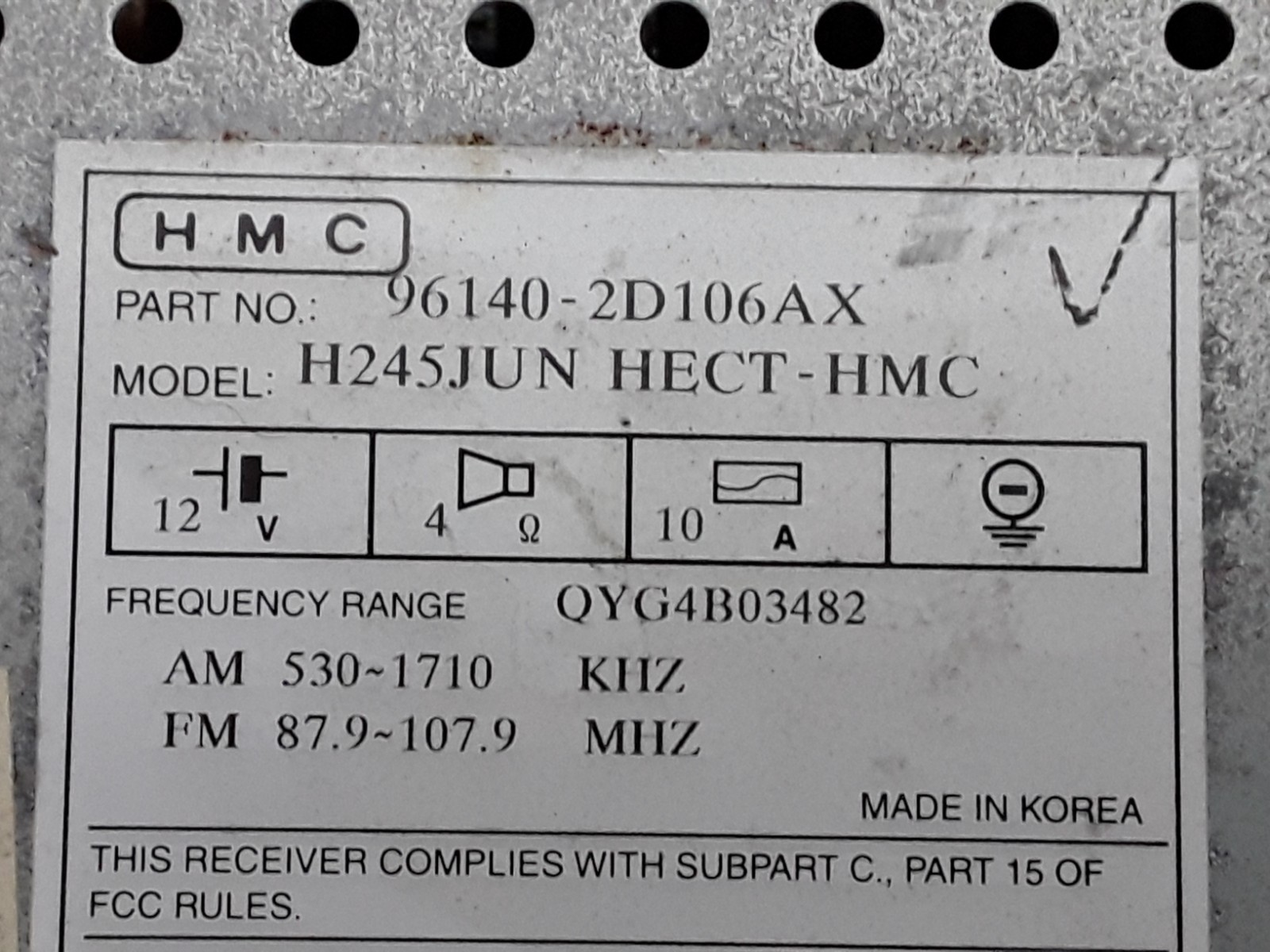 01 02 03 04 05 06 Hyundai Elantra AM FM cassette radio receiver 96140-2D106AX