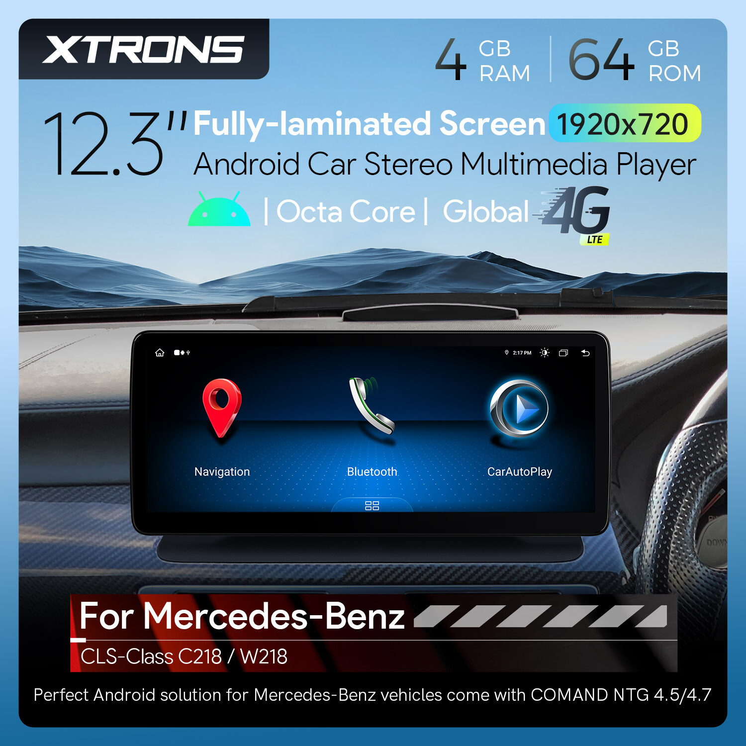12.3″ Android 13 8Core Car Play Stereo GPS Head Unit 2 UI For Benz CLS C218 W218