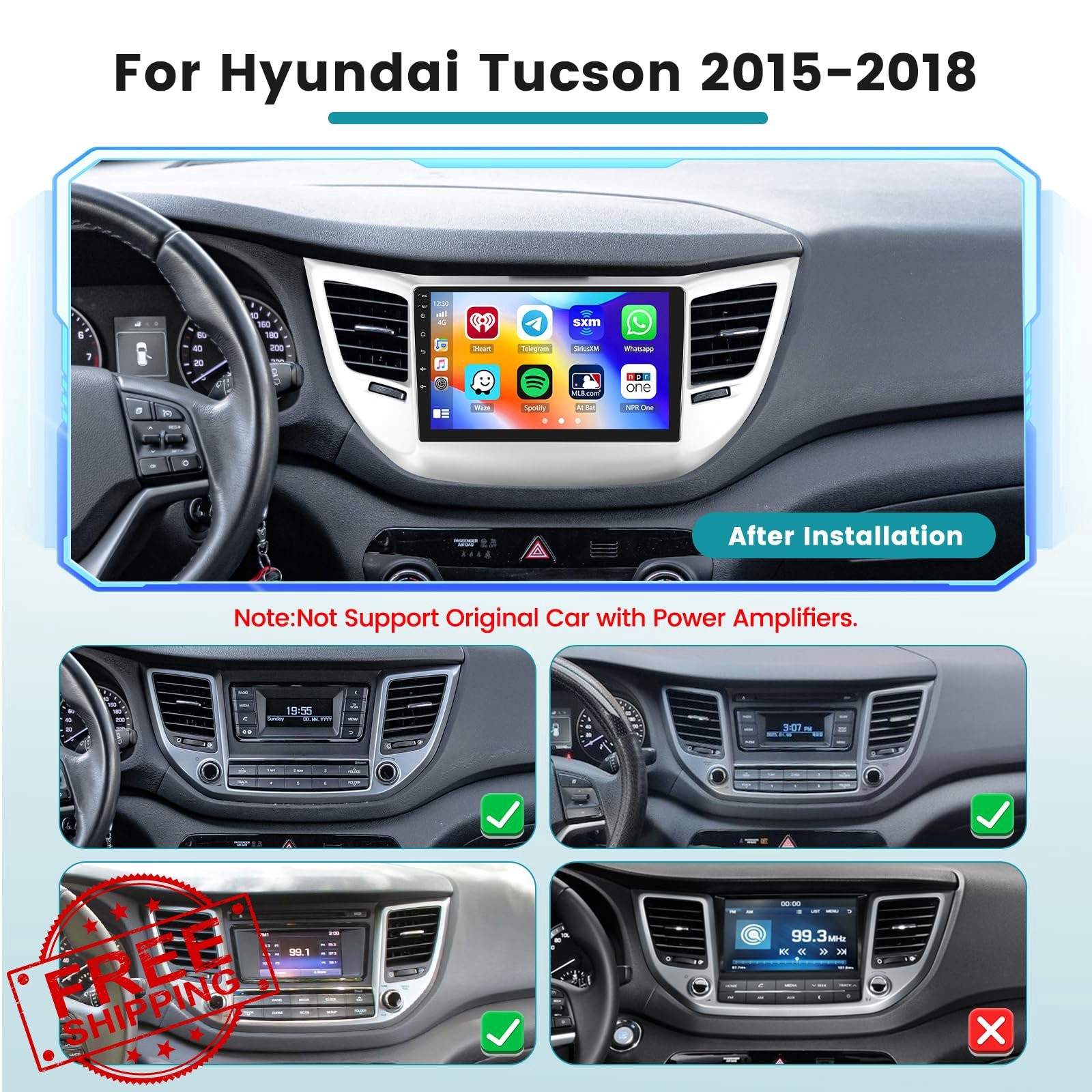 2+64G Android CarPlay Radio for 2015-2018 Hyundai Tucson 9” Screen