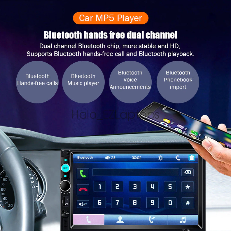 Double 2 DIN Car MP5 Player 7″ Bluetooth Touch Screen Stereo Radio With Camera