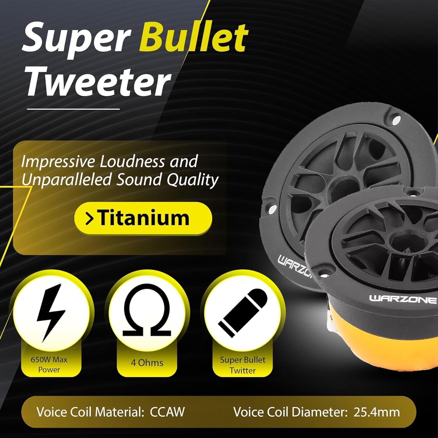 2X WARZONE 2.94Inch Super Tweeter , 4Ohm, 1300W Max, 103dB Sensitivity, Titanium