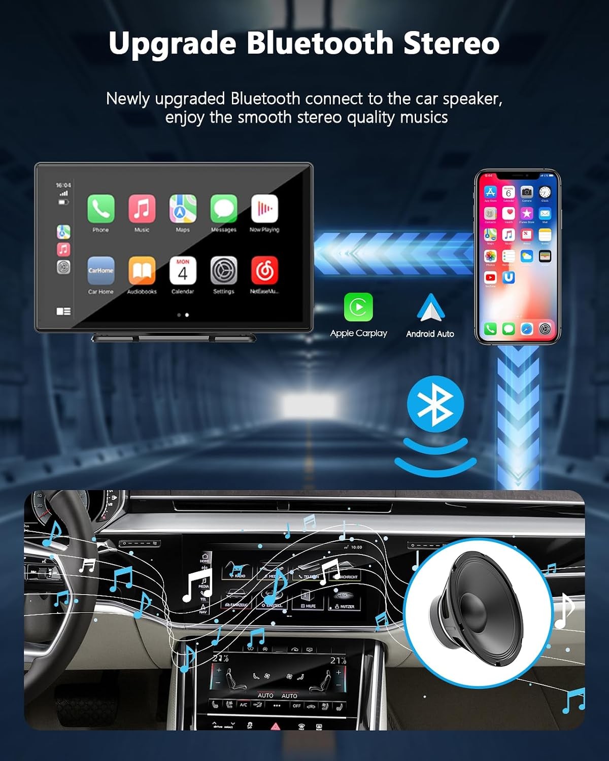 9″ Portable Car Stereo Radio Wireless Apple Carplay/Android Auto Screen GPS BT