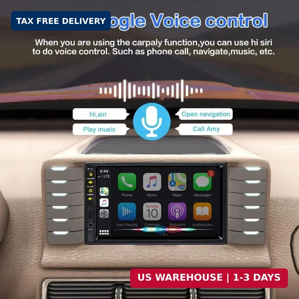 Wireless Apple Carplay Android Auto 2 Din Car Radio Voice Control Bluetooth 5.2