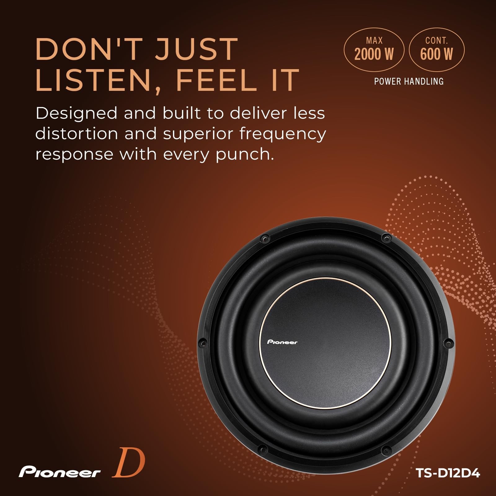 CAR TSD12D4 D Series 12-inch 2000 Watt Max Power, Dual 4 Ohm Voice Coil, Aramid